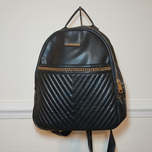 Aldo Handbags - Aldo Black Quilted Backpack with Gold Chain Accent